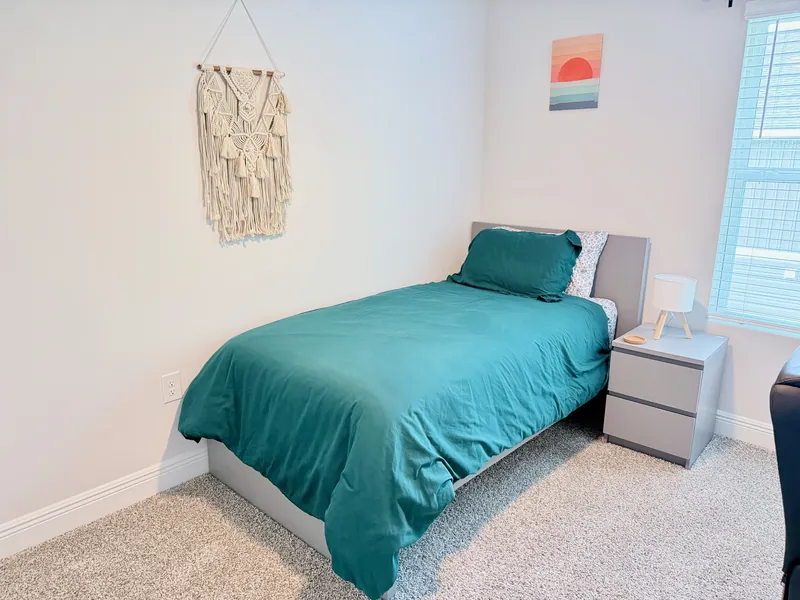 Standing desk in the third bedroom, set up for work from home